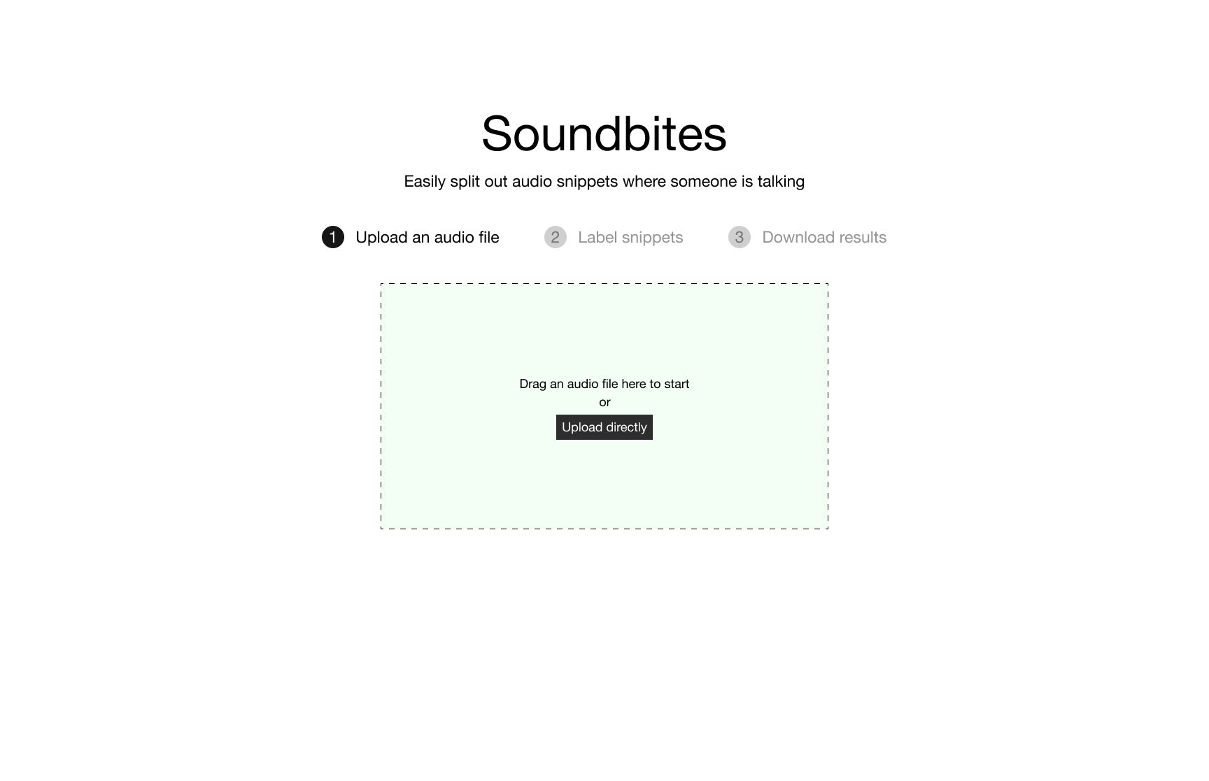 Step 1 of the user flow: upload a file